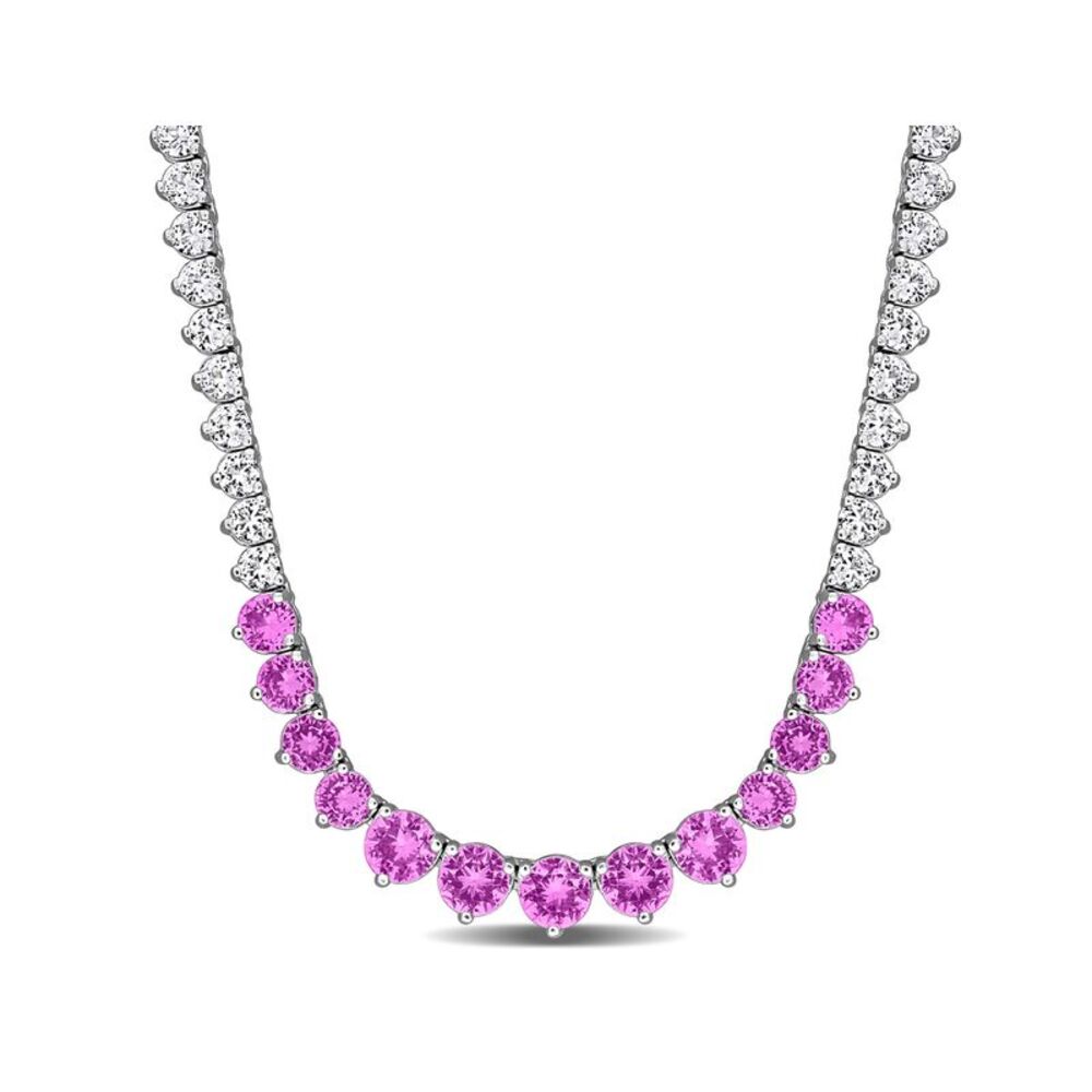 22.30 Carat (ctw) Lab-Created Pink and White Sapphire Tennis Necklace Sterling S